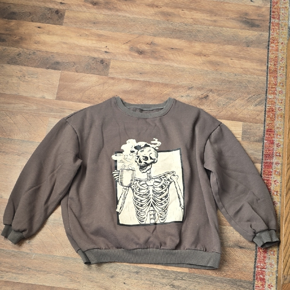 Gray Skeleton Coffe Oversized Sweatshirt